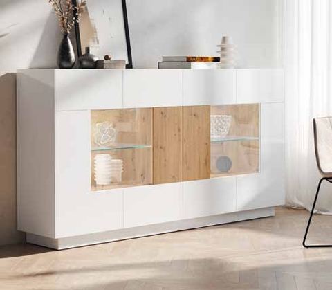 Fotografía de aparador de salón de la colección FRESH, en acabado Arena / Cuarzita / Riva.