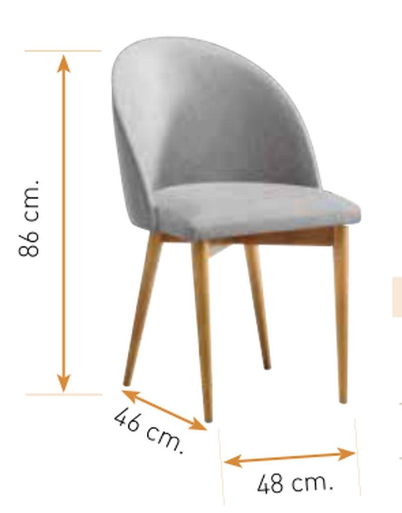 Medidas de la silla de comedor modelo 210: alto 86 cm · ancho 48 cm · fondo 46 cm
