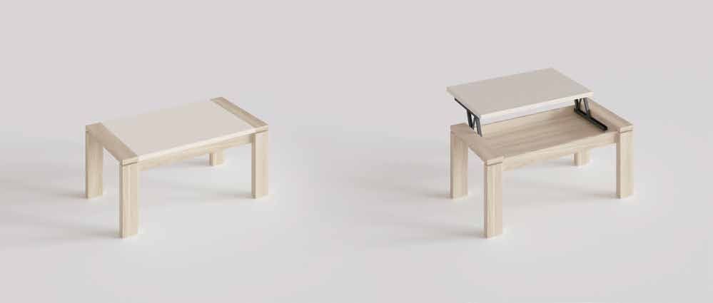 Fotografía de mesa de centro con tablero elevable de la colección FRESH.