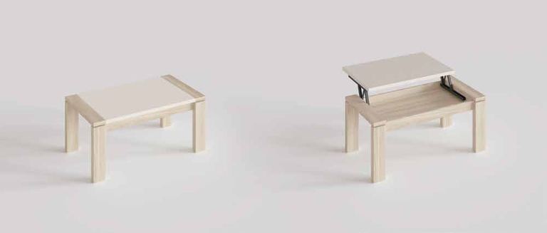 Fotografía de mesa de centro con tablero elevable de la colección FRESH.