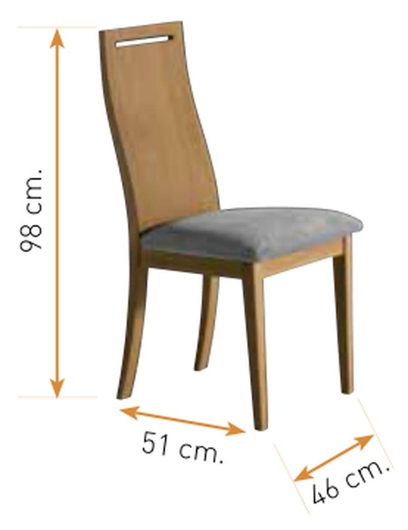Medidas de la silla de comedor modelo 77: alto 98 cm · ancho 46 cm · fondo 51 cm roble natural o nogal