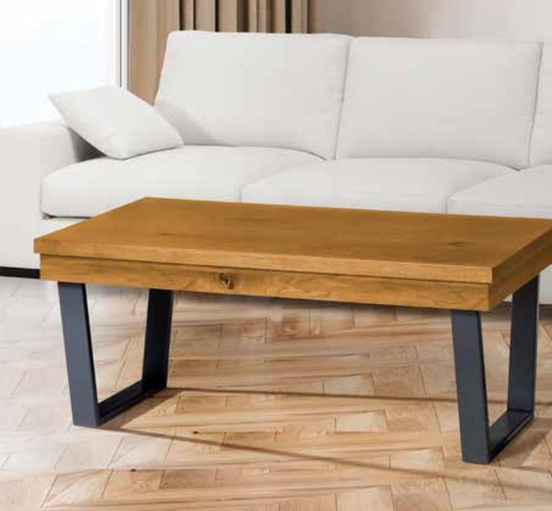 Mesa de centro elevable modelo 282 de SG, de tablero rectangular de madera sobre patas metálicas en U