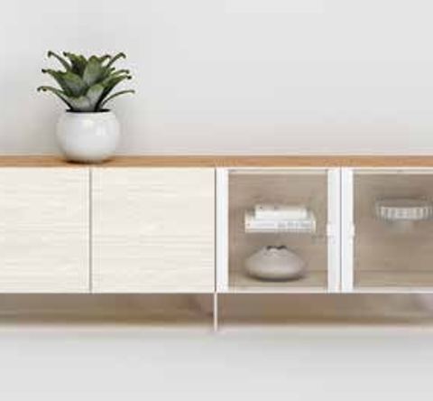 Fotografía de mueble de televisión de salón de la colección FRESH, en acabado Amazonas / Boeta.