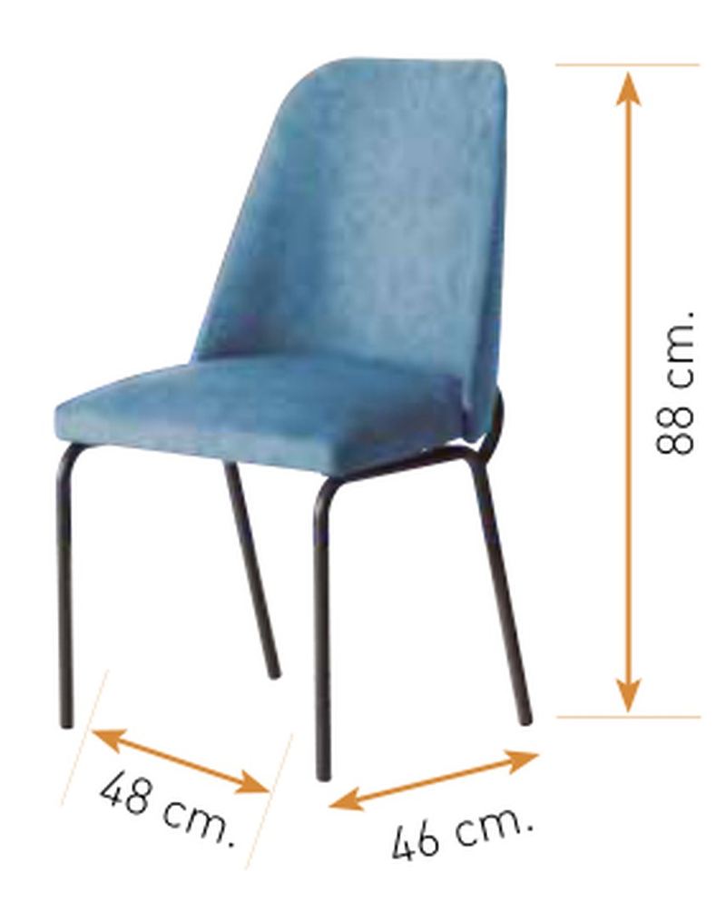 Medidas de la silla de comedor modelo 216: alto 88 cm · ancho 48 cm · fondo 46 cm
