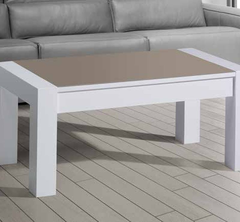Mesa de centro elevable modelo 218 de SG, lacada en blanco, con el tablero en tono arena