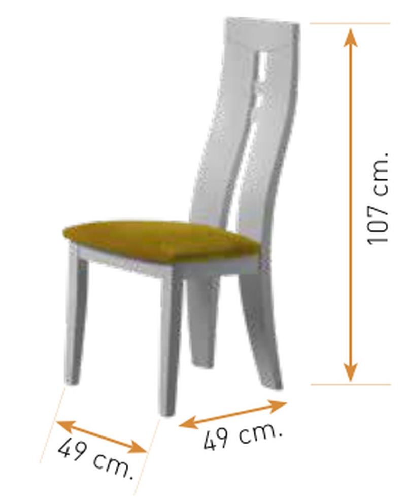Medidas de la silla de comedor modelo 140: alto 107 cm · ancho 49 cm · fondo 49 cm