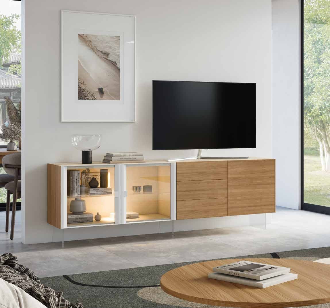 Fotografía de mueble de televisión de salón de la colección FRESH, en acabado Riva / Arena.