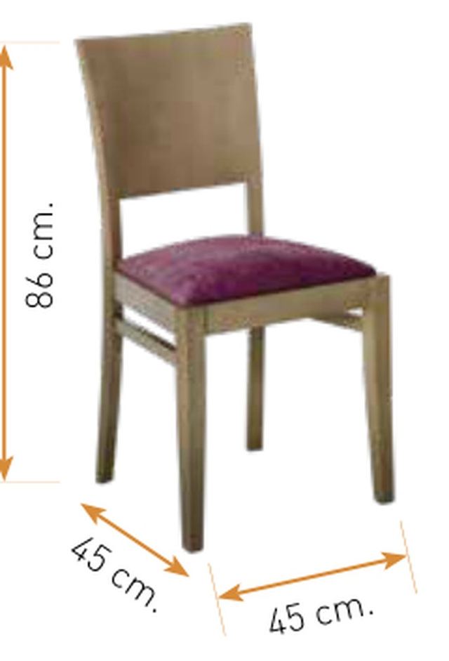 Medidas de la silla de comedor modelo 90: alto 86 cm · ancho 45 cm · fondo 45 cm
