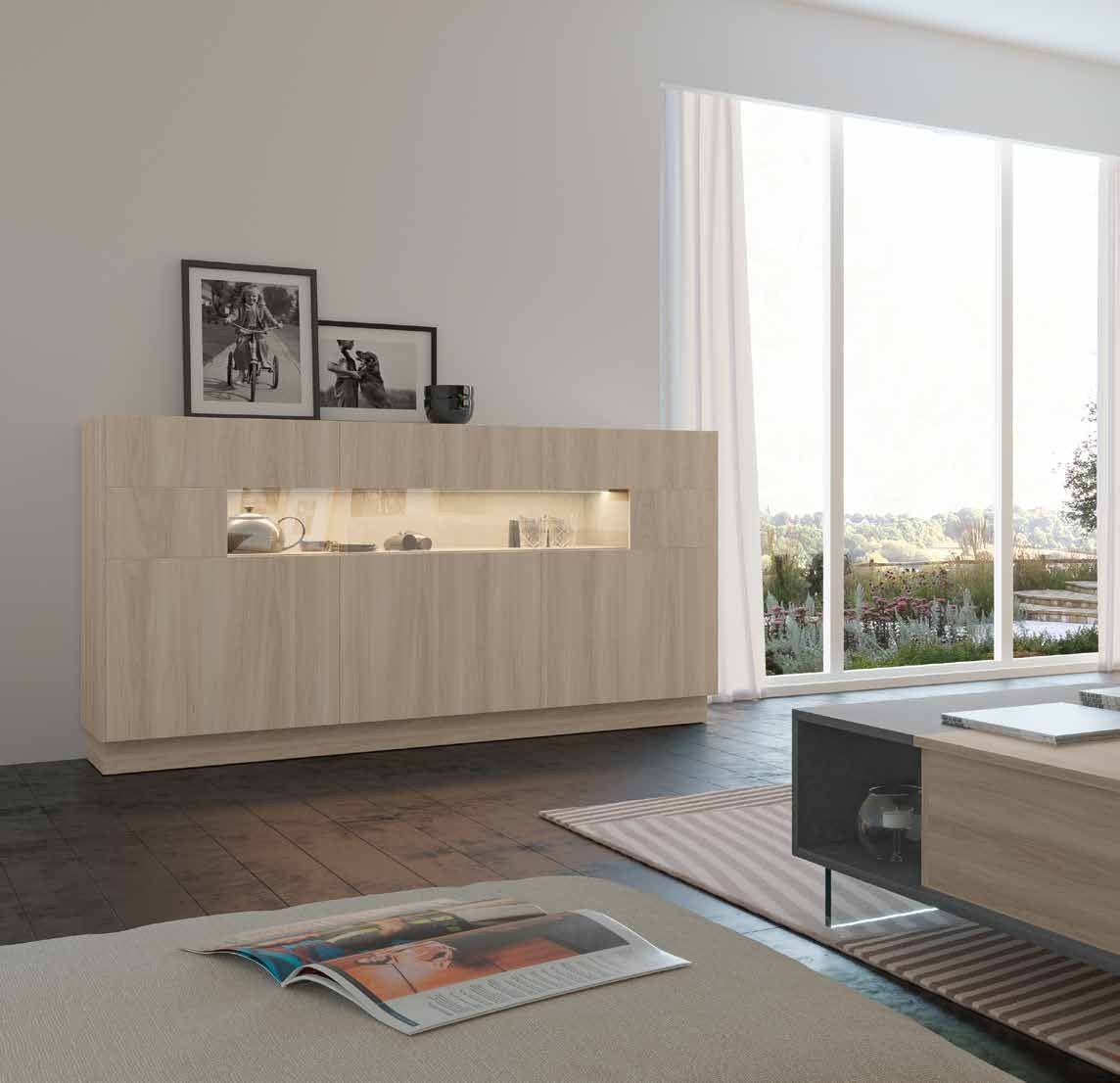 Fotografía de composición modular de salón de la colección FRESH, en acabado Etna / Grafito.
