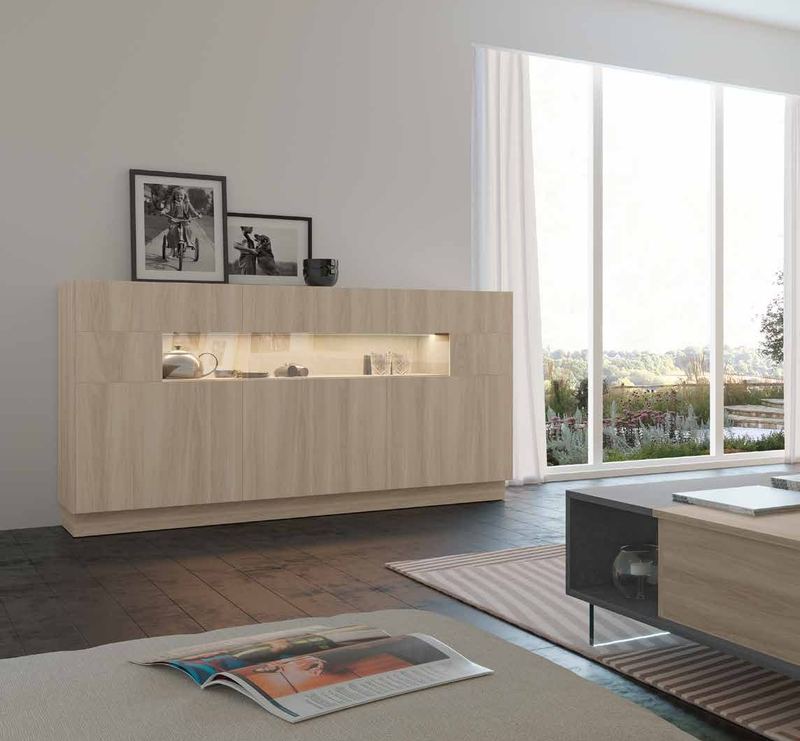 Fotografía de composición modular de salón de la colección FRESH, en acabado Etna / Grafito.