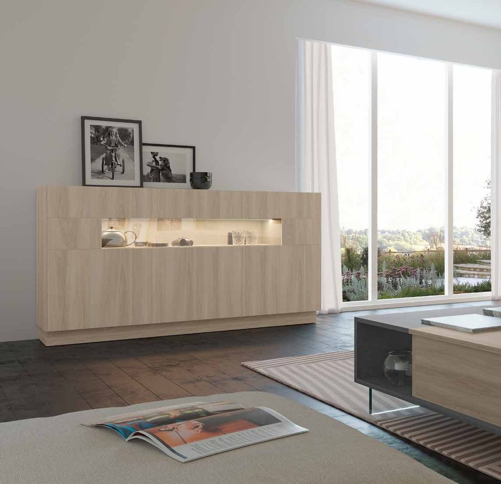 Fotografía de composición modular de salón de la colección FRESH, en acabado Etna / Grafito.