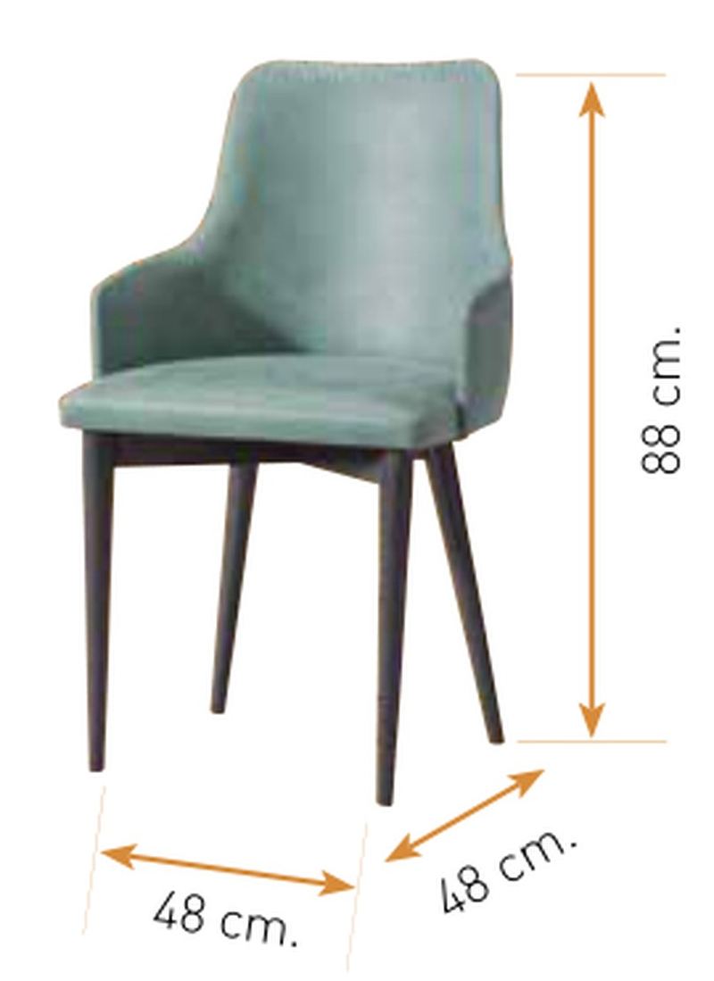 Medidas de la silla de comedor modelo 204: alto 88 cm · ancho 48 cm · fondo 48 cm