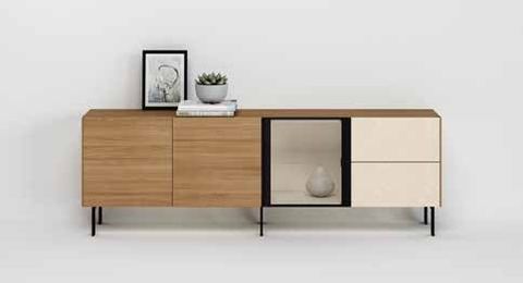 Fotografía de mueble de televisión de salón de la colección FRESH, en acabado Riva / Arena.