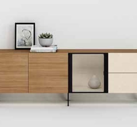 Fotografía de mueble de televisión de salón de la colección FRESH, en acabado Riva / Arena.