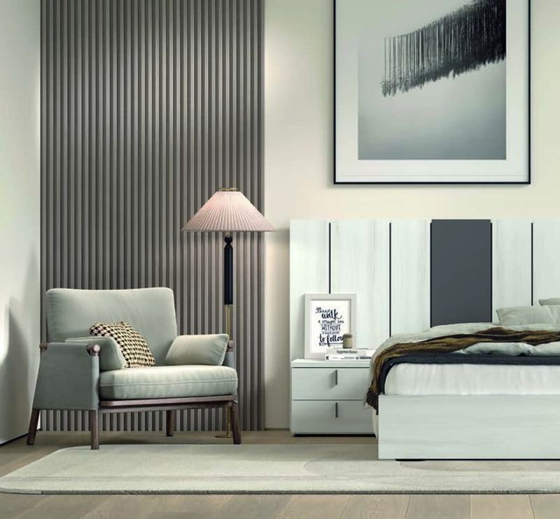 matrimonio-emotion-dormitorio-12-principal-01.jpg: Dormitorio Emötion composición 12 con cama doble, cabecero morse alas, módulos win, cómoda alta y espejo