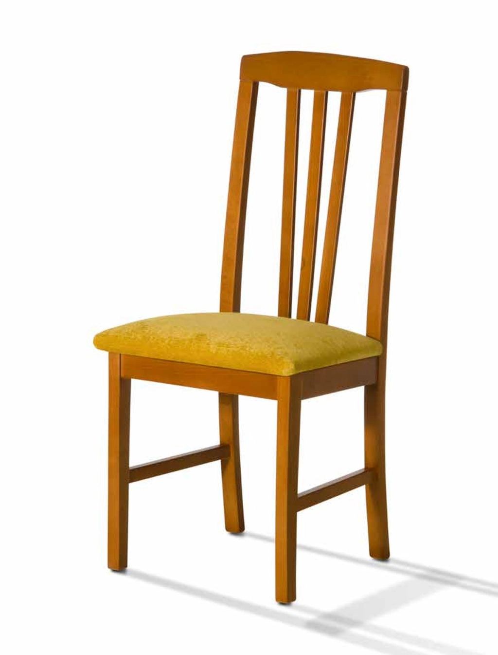 Silla de comedor clásica modelo 39 de SG, respaldo con tres listones verticales y asiento tapizado