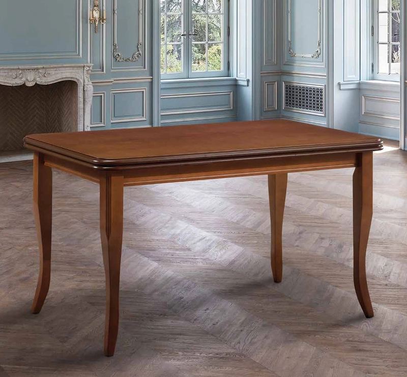 Mesa de comedor clásica modelo 10 de SG, de tablero rectangular sobre patas curvas de estilo cabriolé
