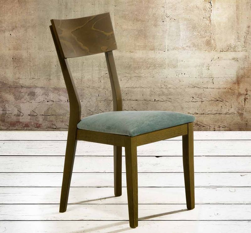 Silla de comedor modelo 150 de SG, respaldo bajo y ancho de madera, con asiento tapizado