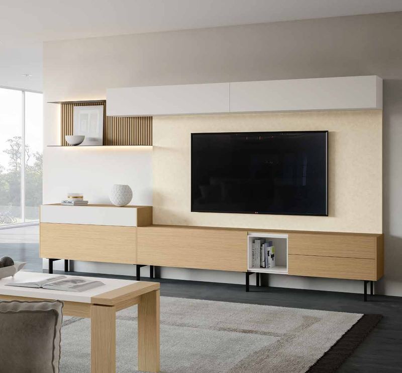 Fotografía de composición modular de salón de la colección FRESH, en acabado Tao / Arena / Ágata.