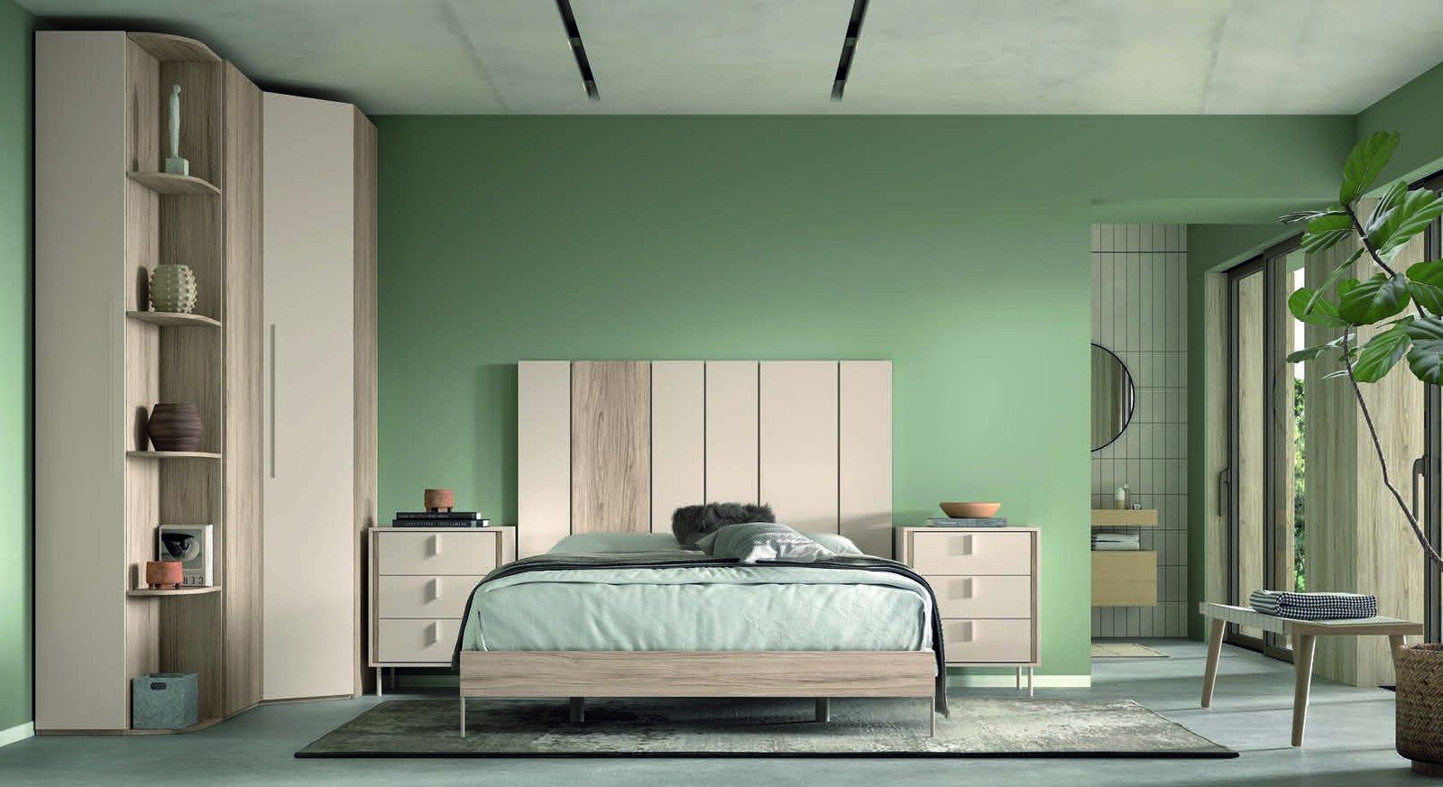 matrimonio-emotion-dormitorio-09-principal-01.jpg: Dormitorio Emötion composición 09 con cama doble, cabecero morse, módulos zen y armario rinconero
