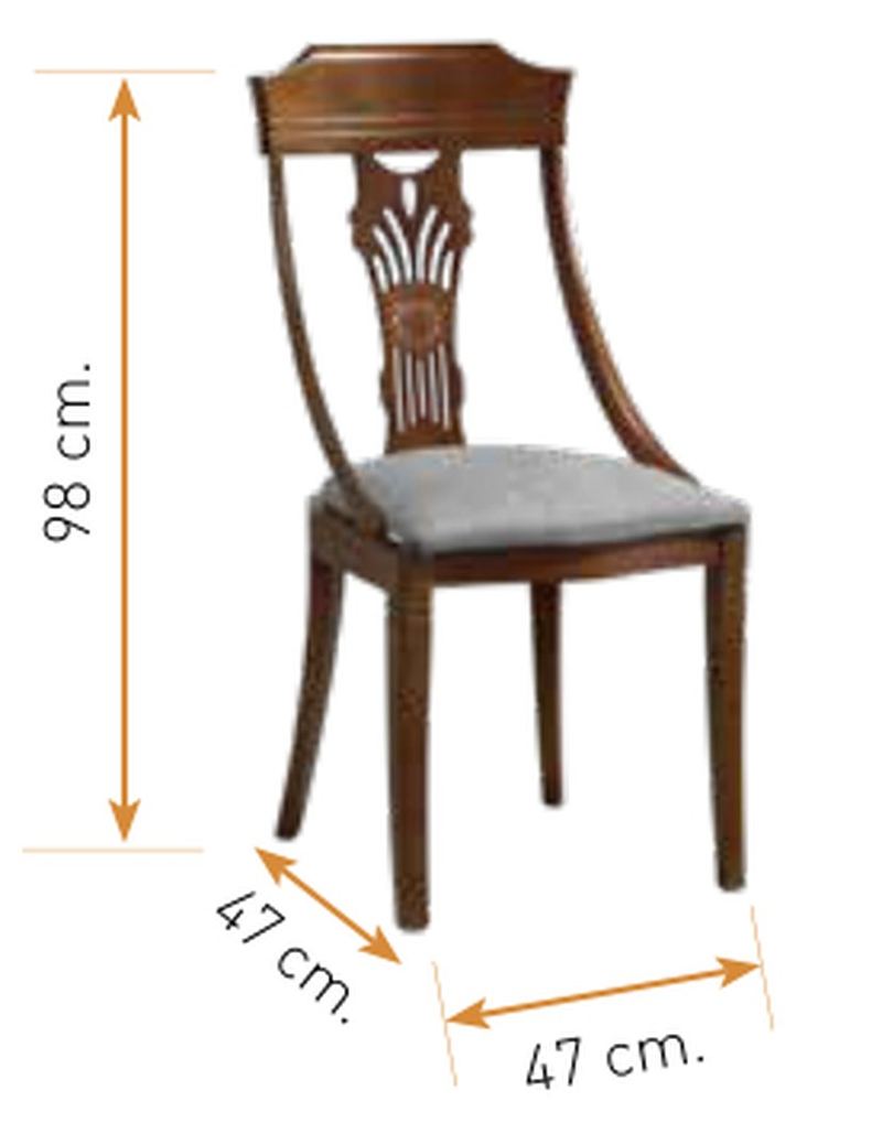 Medidas de la silla de comedor clásica modelo 59: alto 98 cm · ancho 47 cm · fondo 47 cm