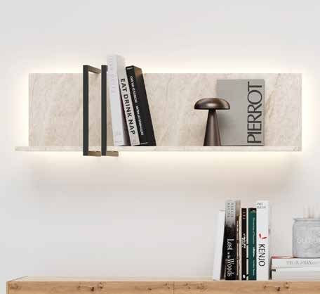 Fotografía de estante de pared de la colección FRESH, en acabado Base en todos los laminados / Metal grafito o blanco.