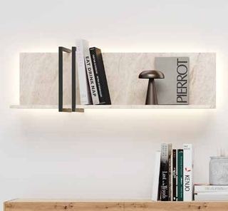 Fotografía de estante de pared de la colección FRESH, en acabado Base en todos los laminados / Metal grafito o blanco.