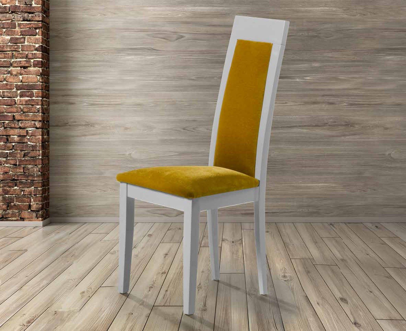 Silla de comedor modelo 79 de SG, respaldo alto de madera con el panel central tapizado