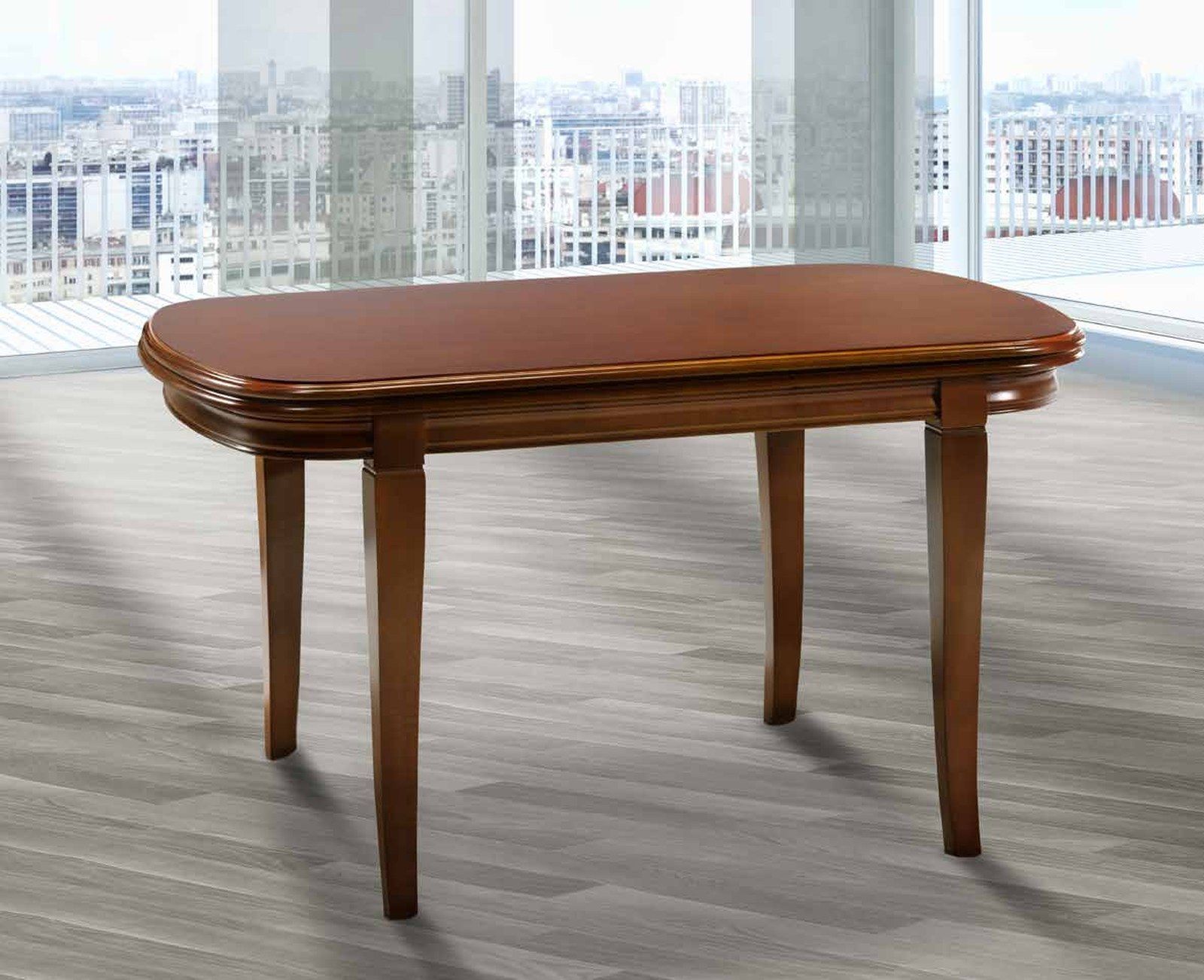 Mesa de comedor clásica modelo 6 de SG, de tablero ovalado sobre cuatro patas torneadas