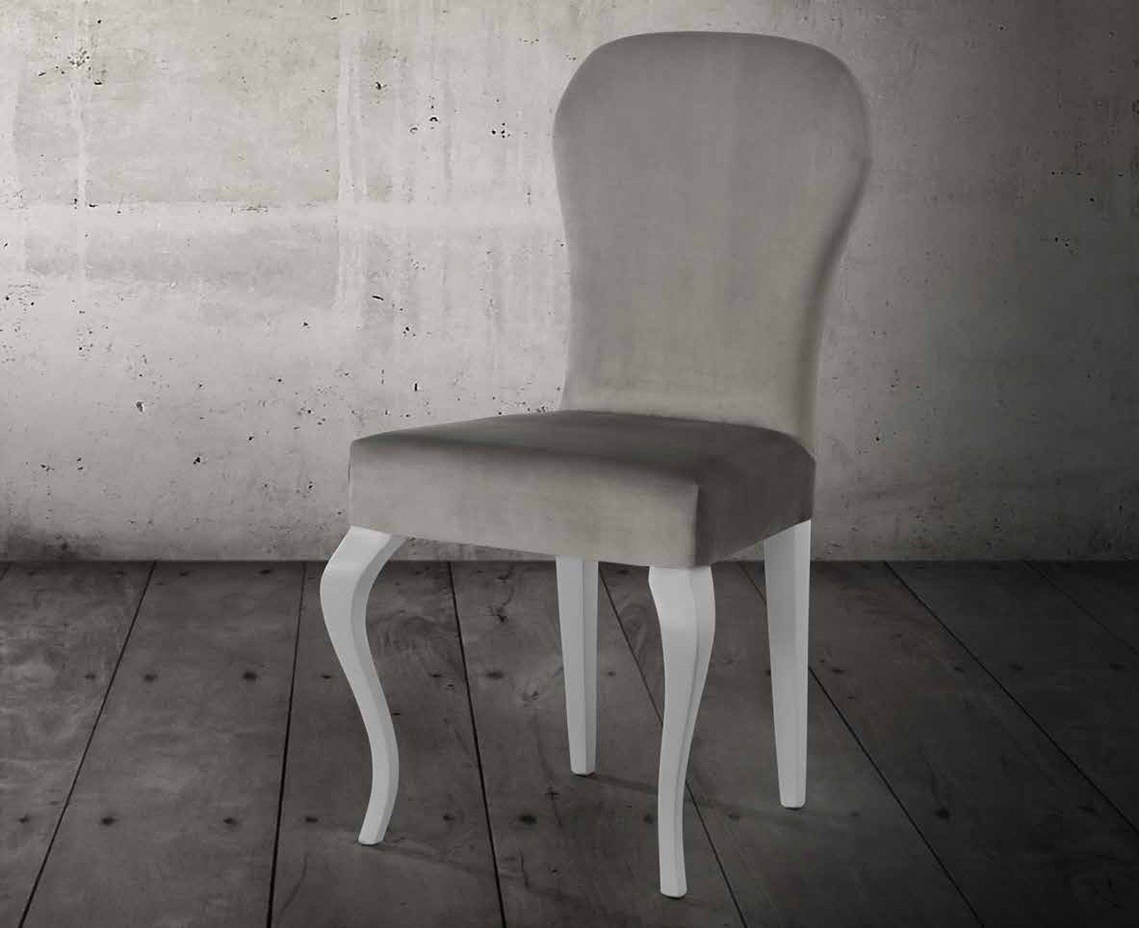 Silla de comedor modelo 173 de SG, respaldo alto tapizado de pala curva y patas curvadas en blanco