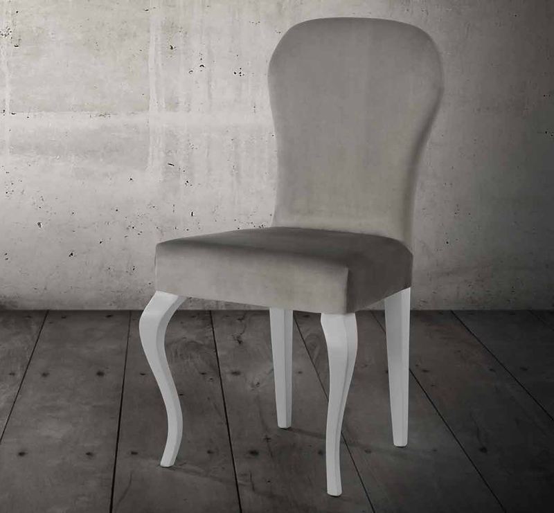 Silla de comedor modelo 173 de SG, respaldo alto tapizado de pala curva y patas curvadas en blanco