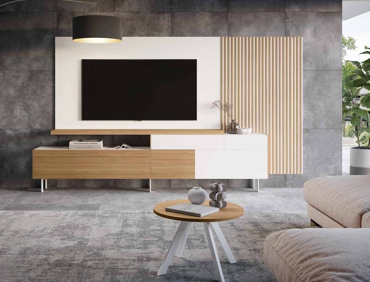 Fotografía de composición modular de salón de la colección FRESH, en acabado Riva / Blanco.