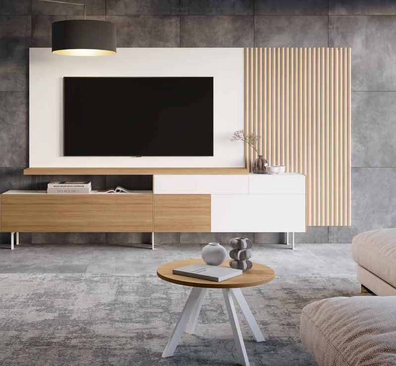 Fotografía de composición modular de salón de la colección FRESH, en acabado Riva / Blanco.