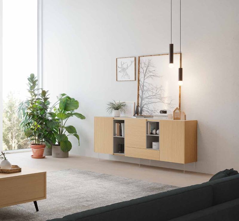 Fotografía de composición modular de salón de la colección FRESH, en acabado Tao / Cuarzita.