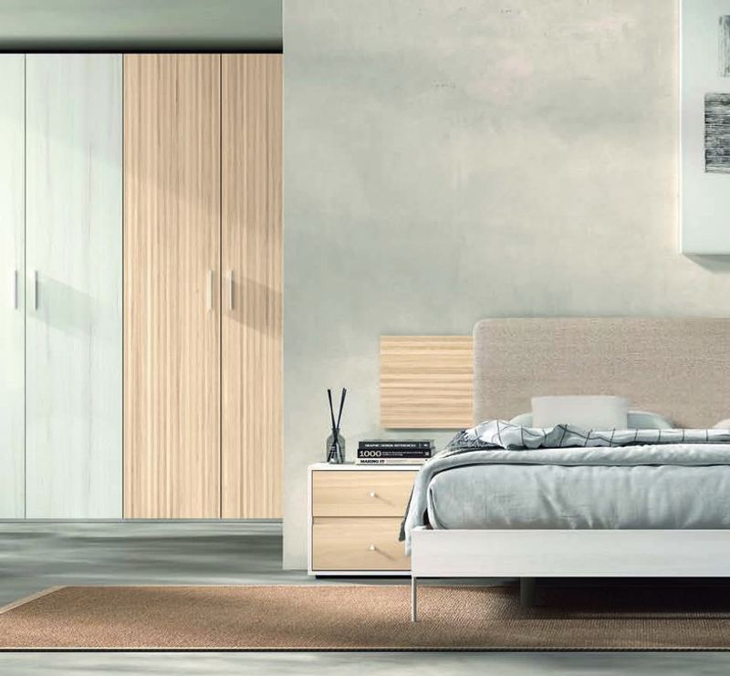 matrimonio-emotion-dormitorio-23-principal-01.jpg: Dormitorio Emötion composición 23 con cama doble, galería baku, módulos line y armario al fondo