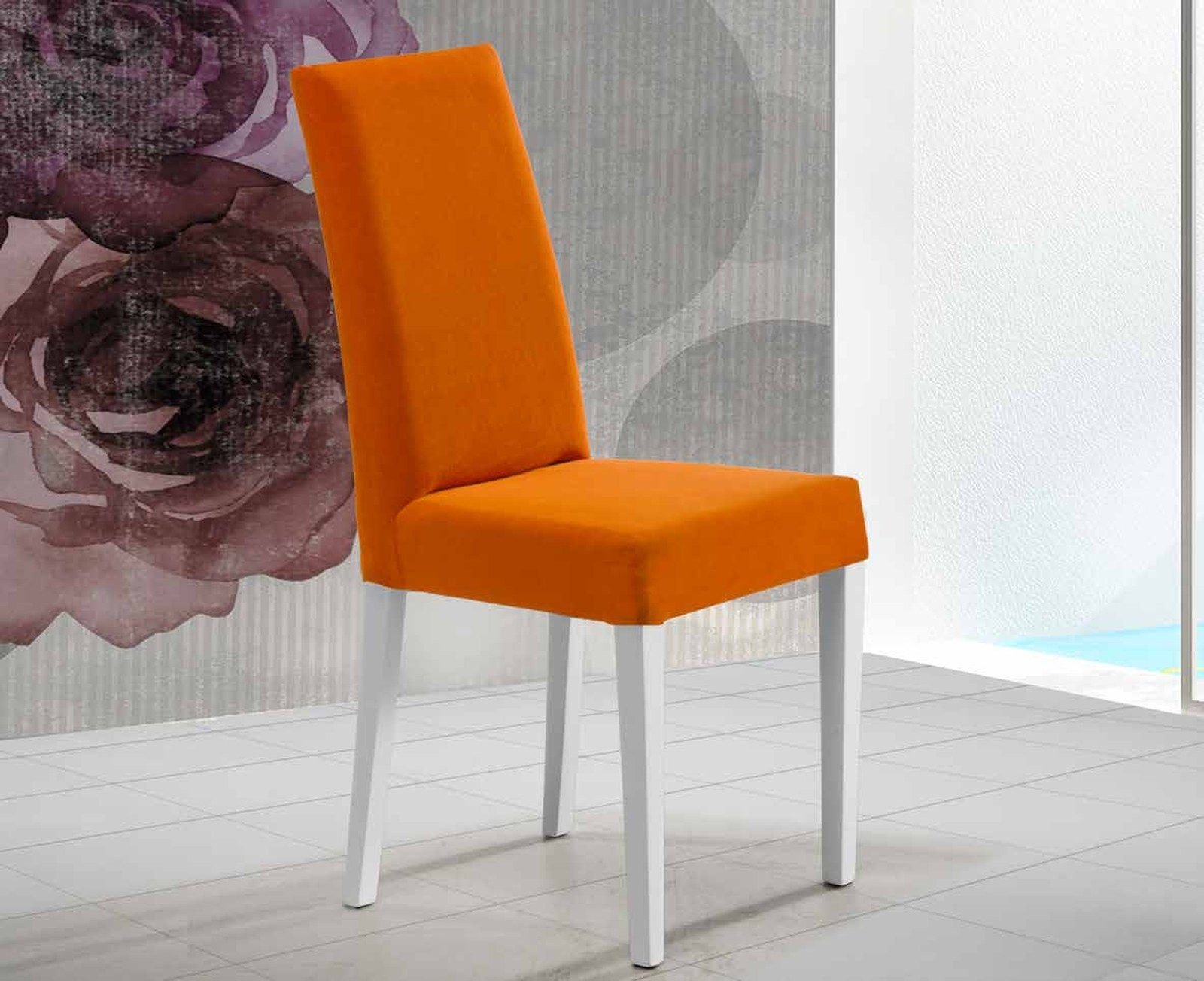 Silla de comedor modelo 128 de SG, respaldo alto tapizado liso, de líneas rectas, con estructura blanca