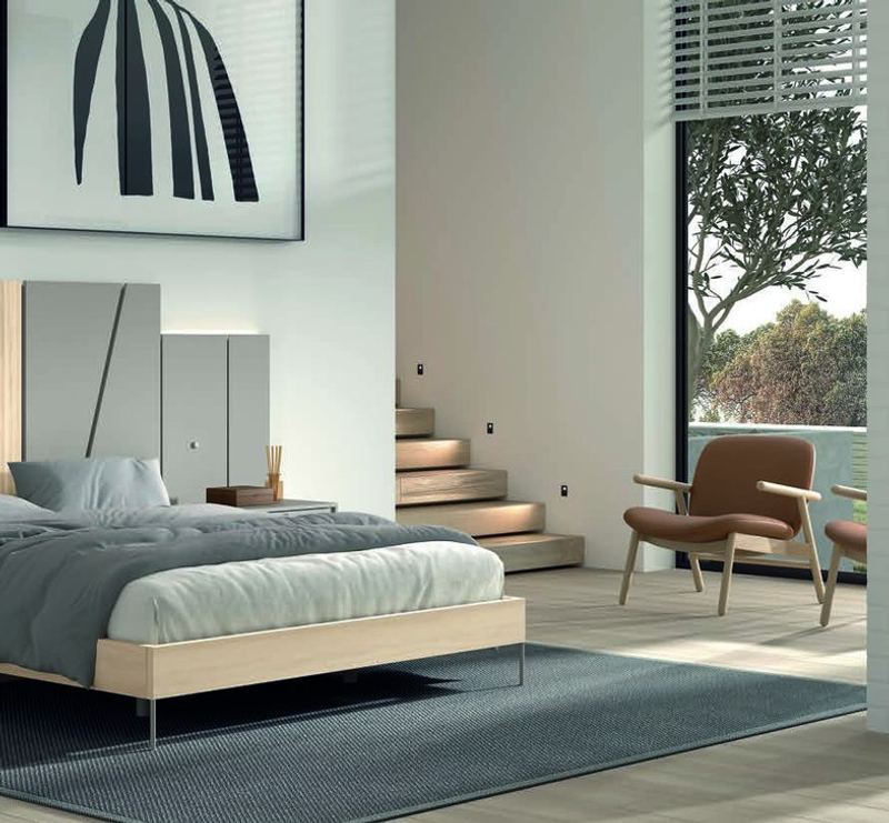 matrimonio-emotion-dormitorio-06-principal-01.jpg: Dormitorio Emötion composición 06 con cama doble, cabecero flexia alas con iluminación, módulos zen y cómoda alta