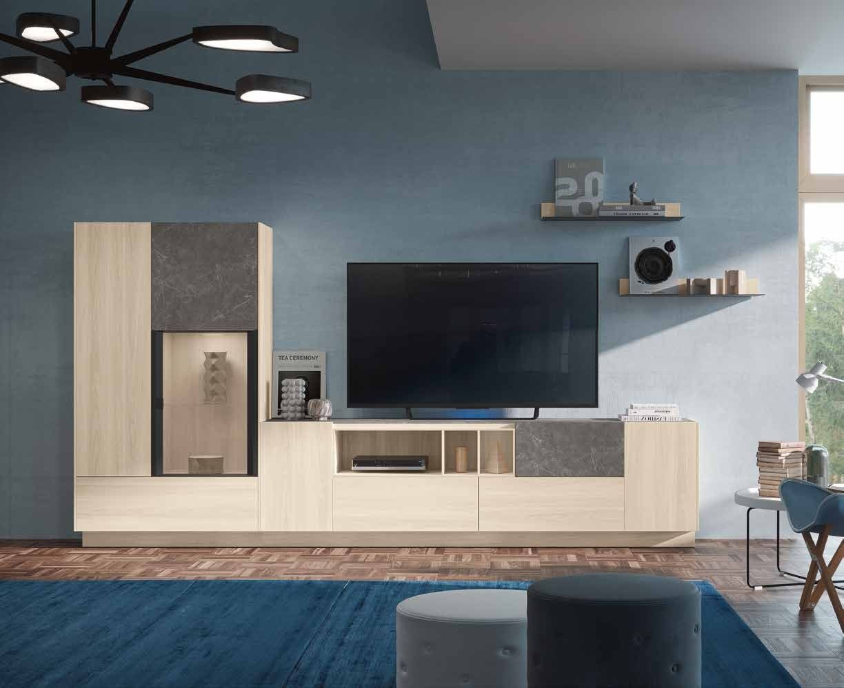 Fotografía de composición modular de salón de la colección FRESH, en acabado Etna / Roma.