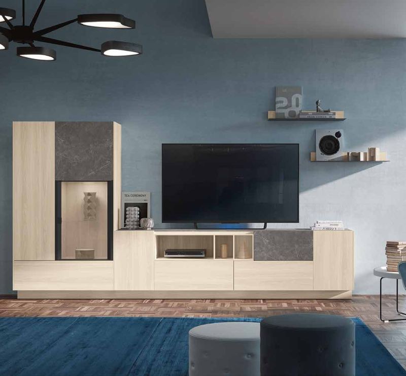 Fotografía de composición modular de salón de la colección FRESH, en acabado Etna / Roma.