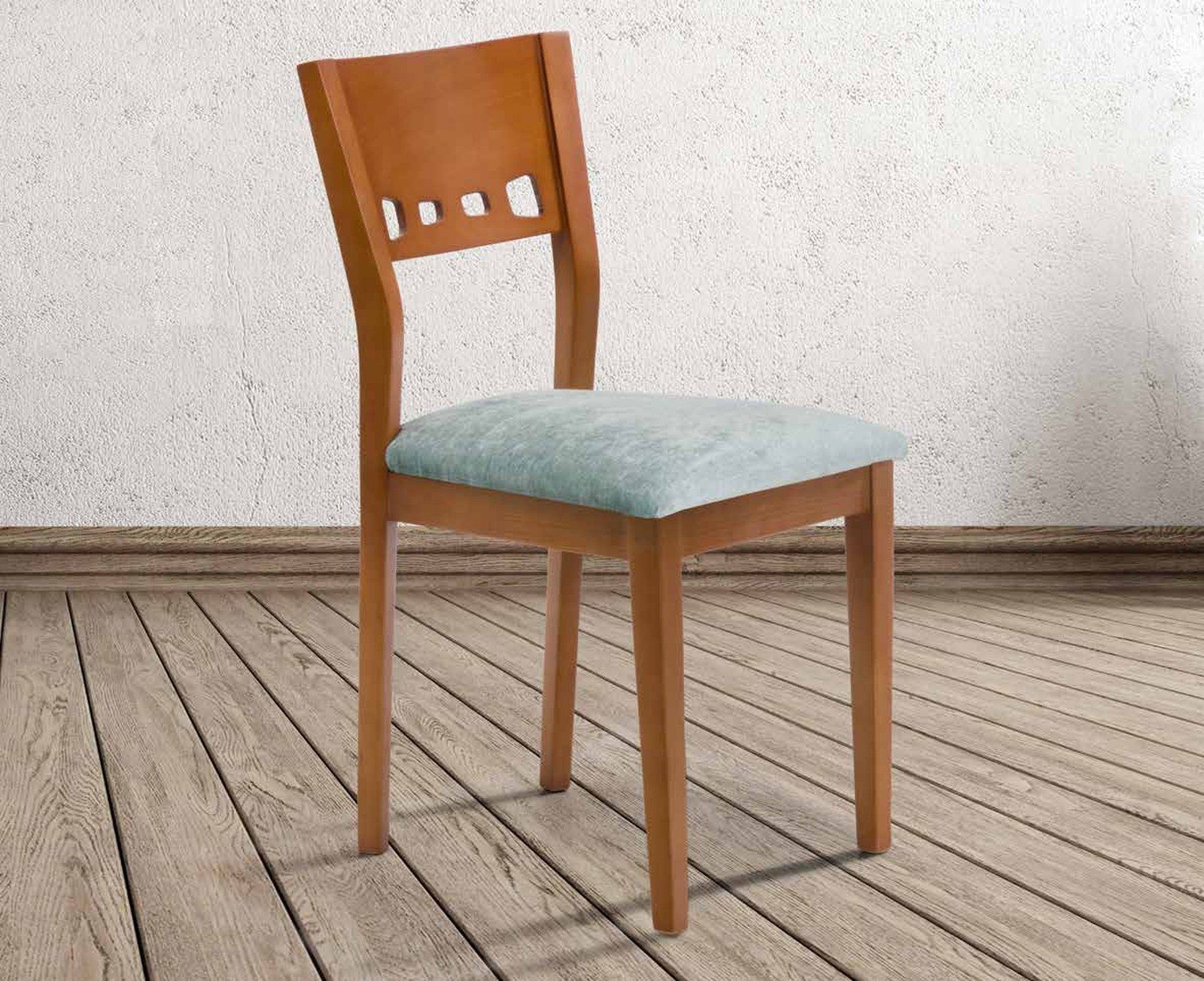 Silla de comedor modelo 68 de SG, respaldo de madera con tres huecos cuadrados en la parte alta