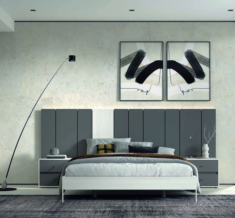 matrimonio-emotion-dormitorio-13-principal-01.jpg: Dormitorio Emötion composición 13 con cama doble, cabecero morse alas con iluminación y módulos line