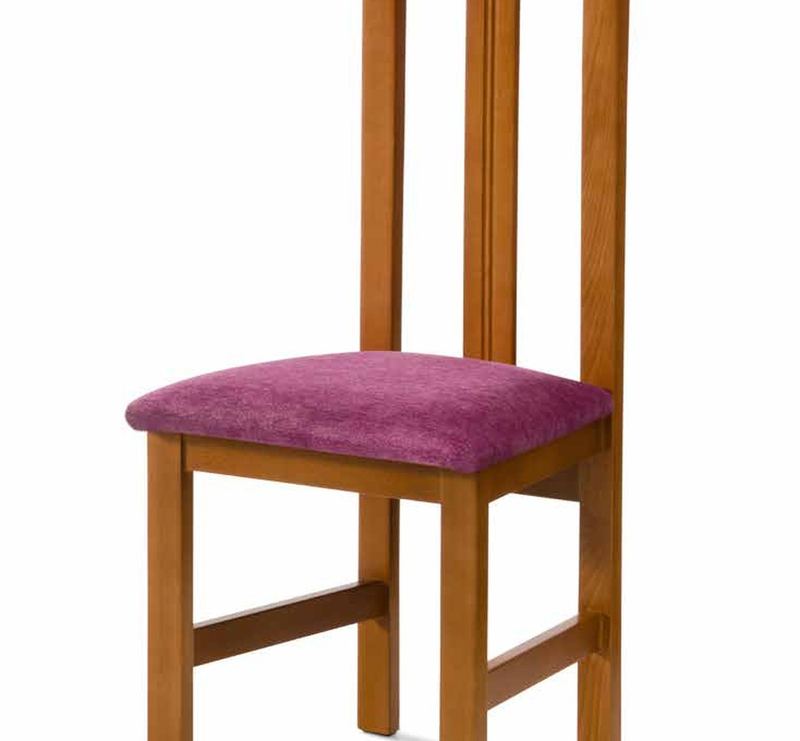 Silla de comedor clásica modelo 43 de SG, respaldo con dos listones verticales rectos y asiento tapizado