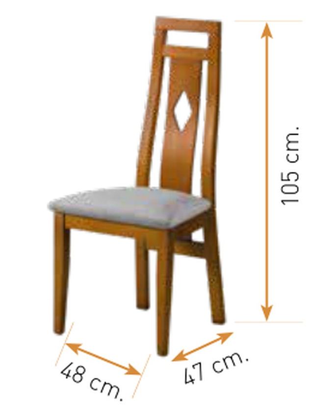Medidas de la silla de comedor modelo 135: alto 105 cm · ancho 48 cm · fondo 47 cm