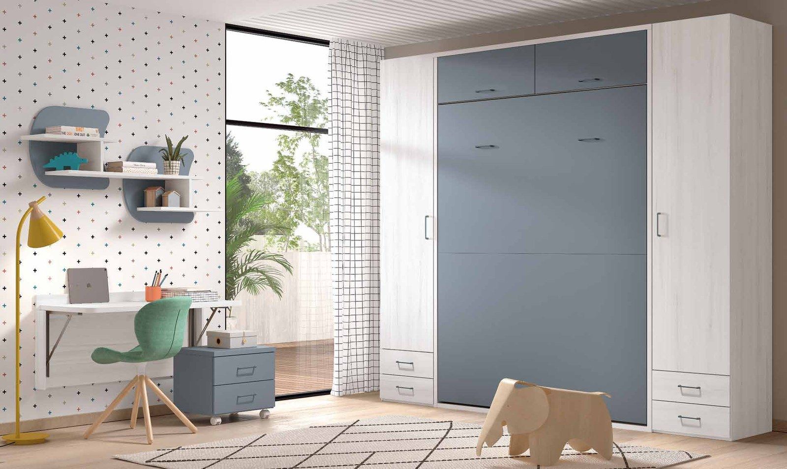 Dormitorio juvenil W•026 con cama abatible y acabados TIZA, AVIO.