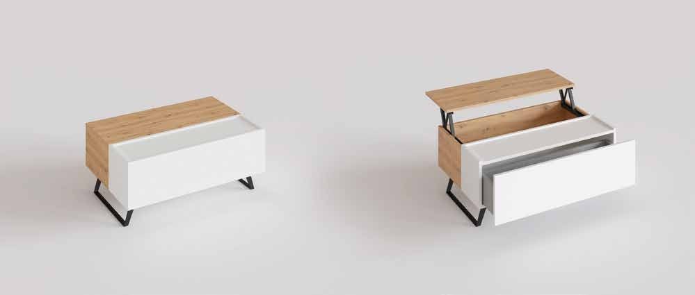 Fotografía de mesa de centro con tablero elevable de la colección FRESH.
