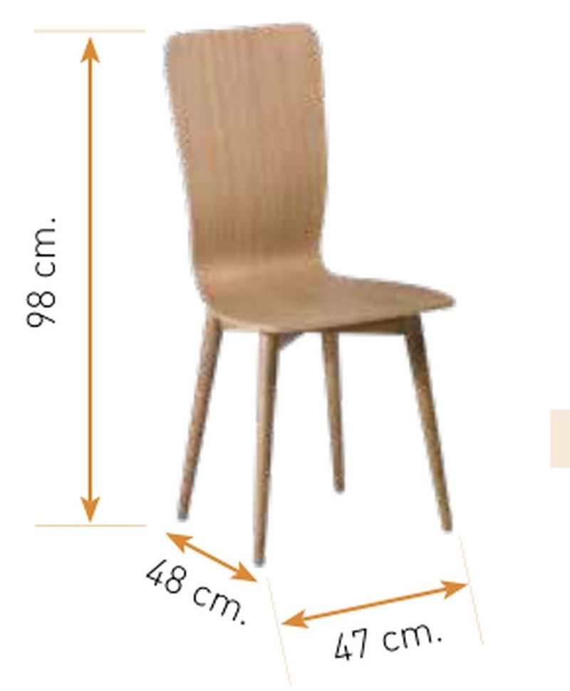 Medidas de la silla de comedor modelo 112: alto 98 cm · ancho 47 cm · fondo 48 cm