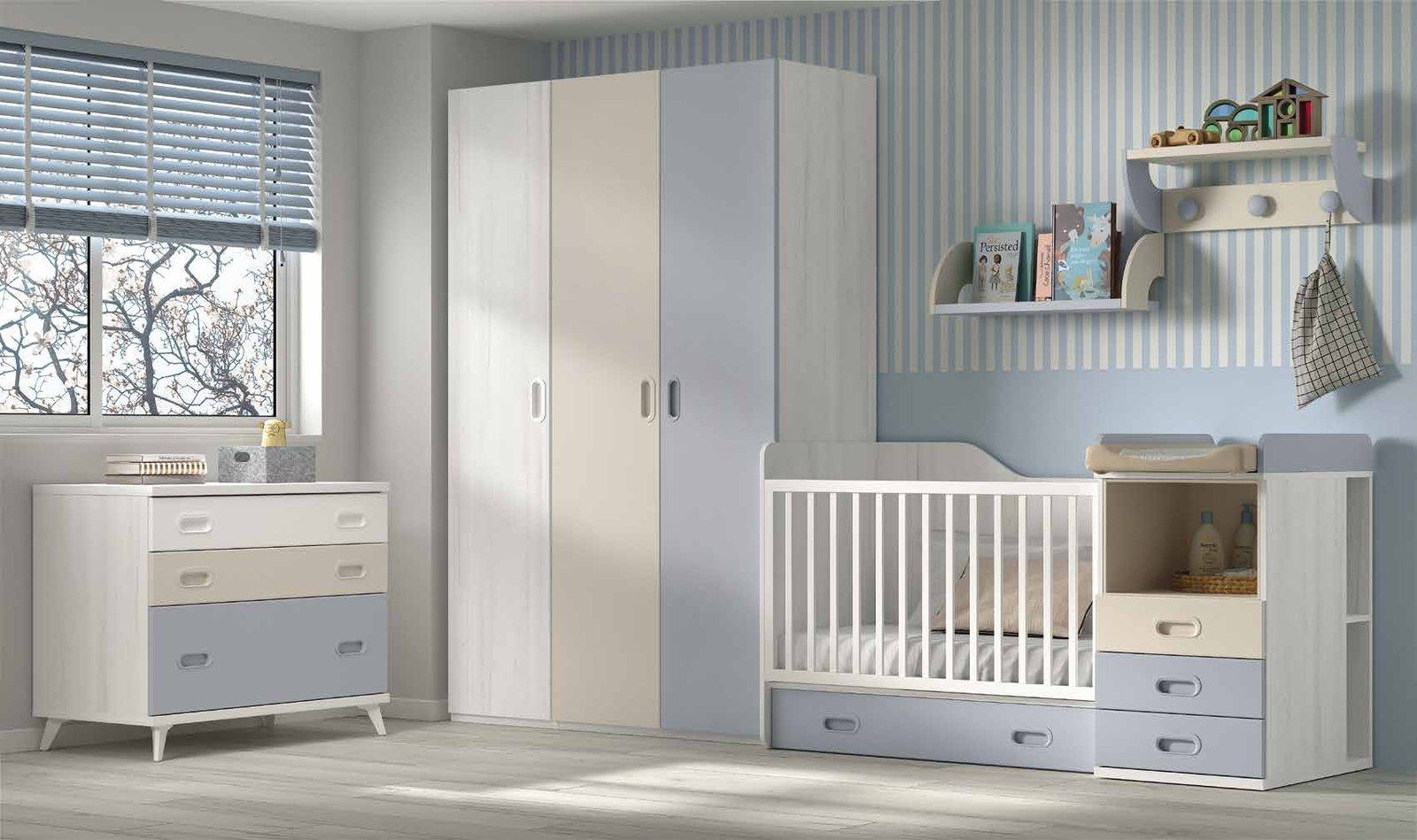 Vista general de la composición F-312, se observan configuración evolutiva con cama o cuna, armario y cómoda.