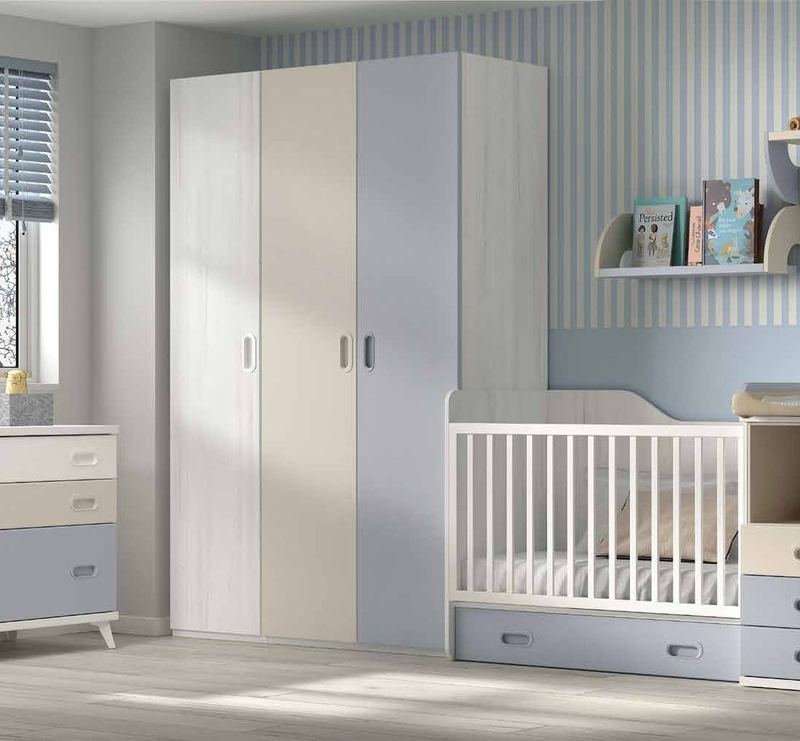 Vista general de la composición F-312, se observan configuración evolutiva con cama o cuna, armario y cómoda.