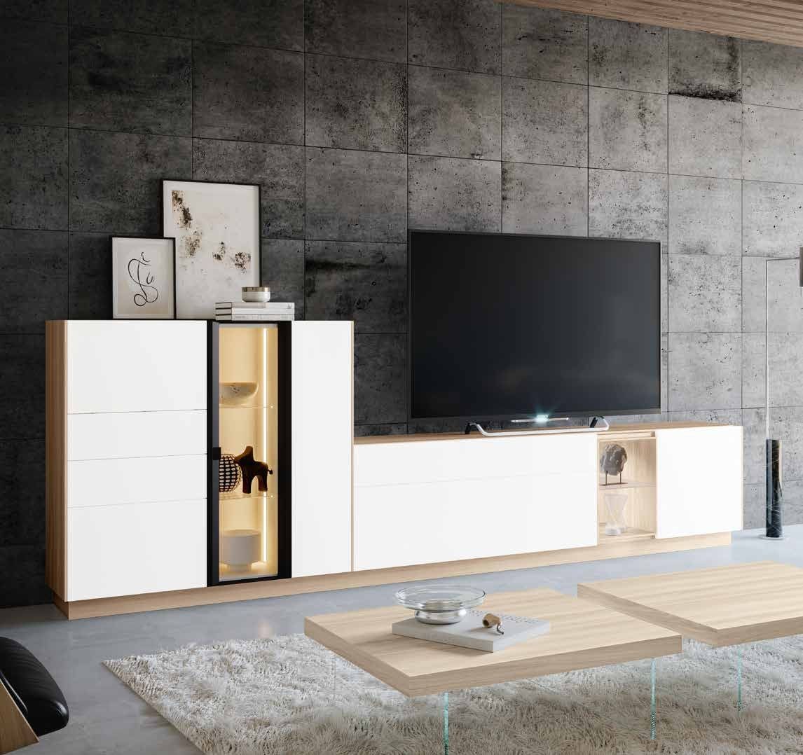 Fotografía de composición modular de salón de la colección FRESH, en acabado Etna / Blanco.