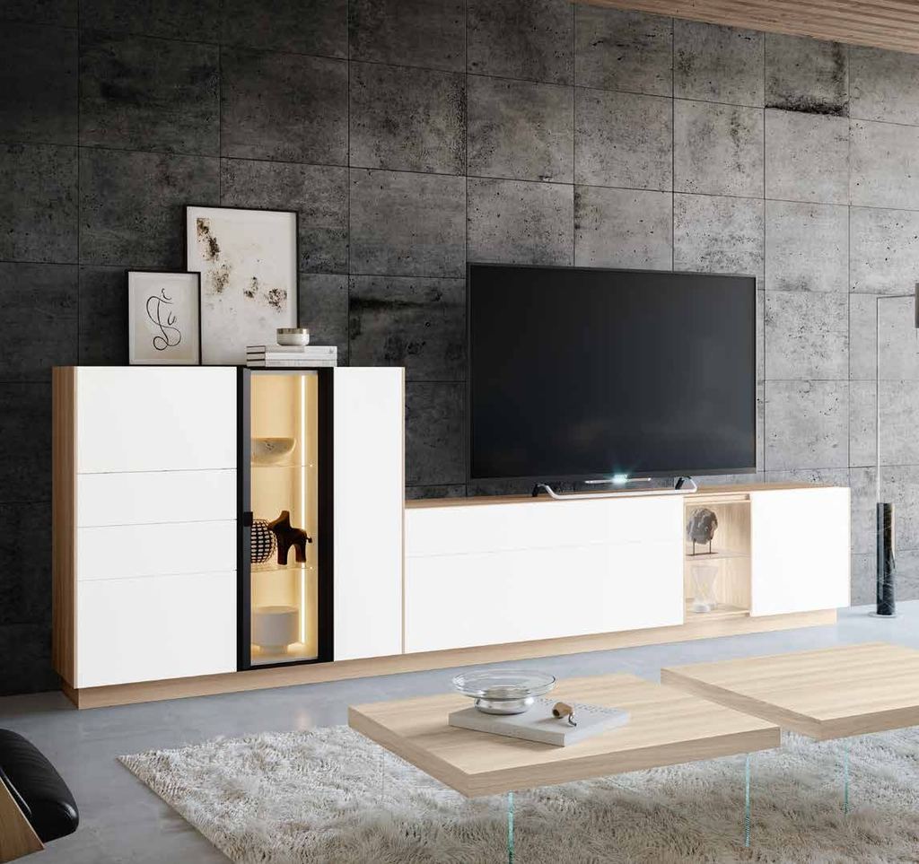 Fotografía de composición modular de salón de la colección FRESH, en acabado Etna / Blanco.